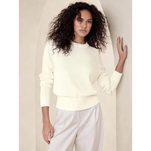 Banana Republic Demi Cotton Silk Sweater Iced Vanilla Ivory - L - Picture 1 of 4